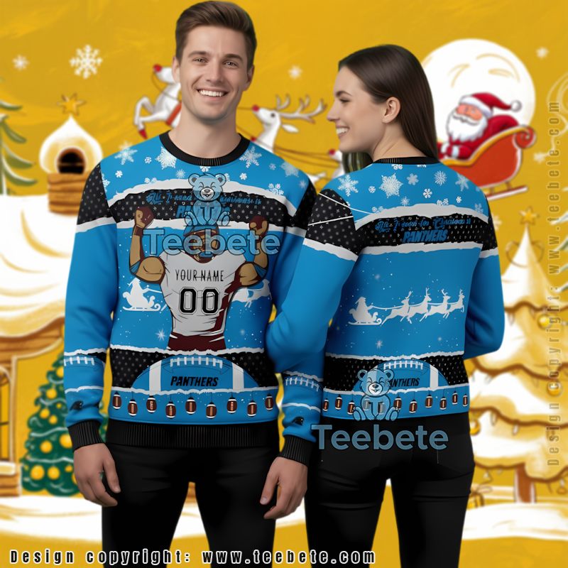 Personalized Carolina Panthers Cheap Ugly Christmas Sweater Blue