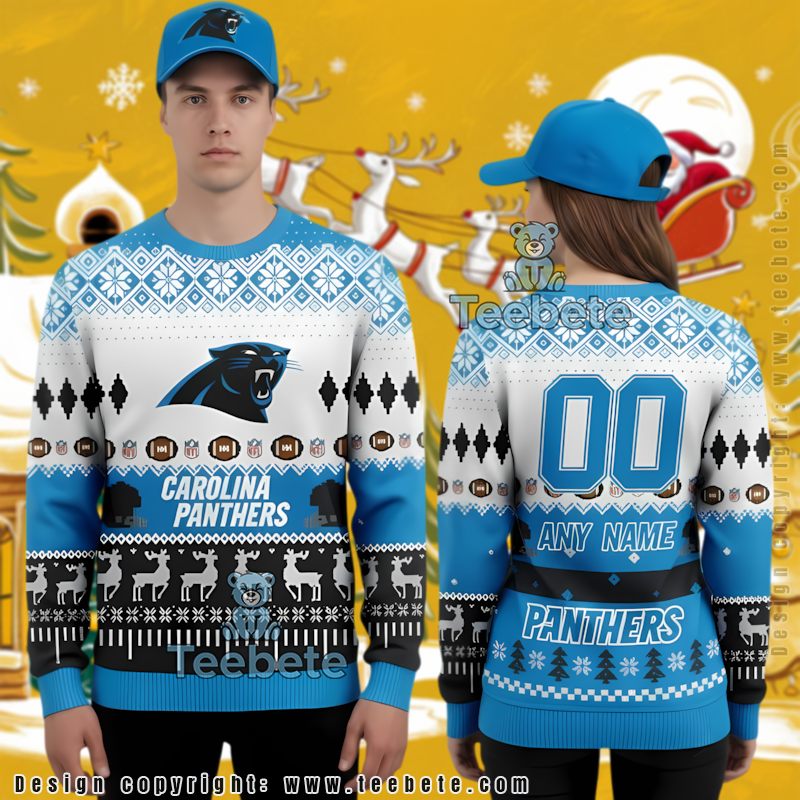 Personalized Carolina Panthers Christmas Pattern Cool Ugly Christmas Sweater Blue