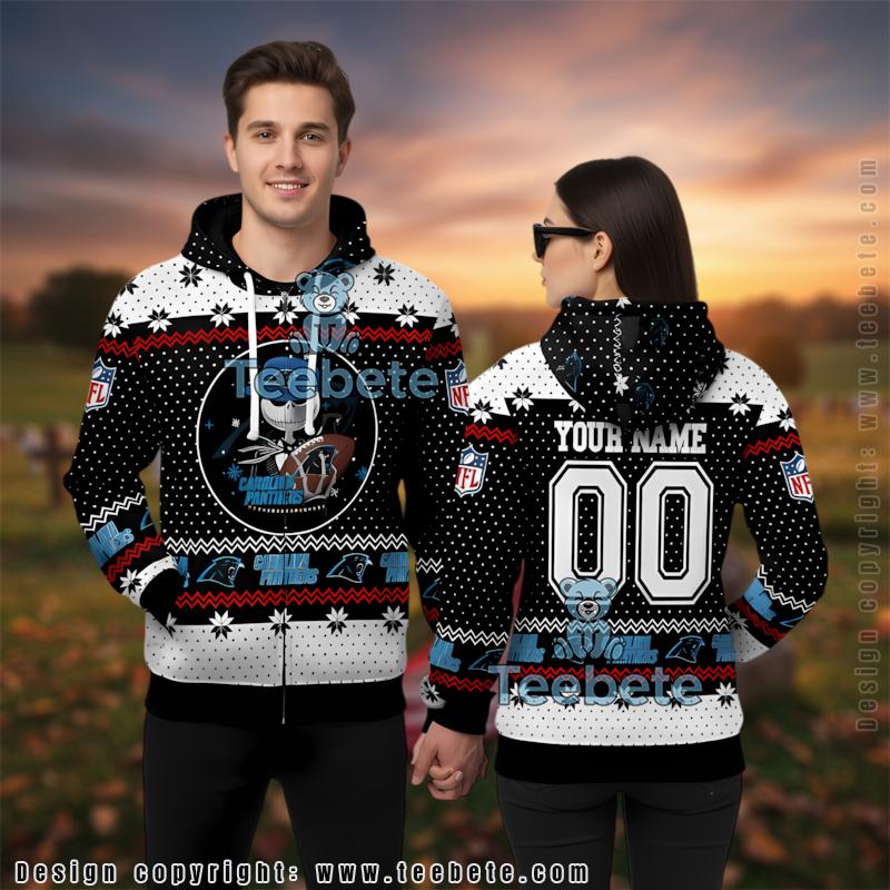 Personalized Carolina Panthers Jack Skellington 3D Ugly Hoodie Printed