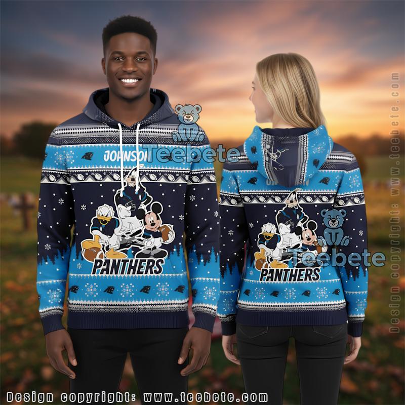 Personalized Carolina Panthers Mickey Donald Goofy 3D Ugly Hoodie Men
