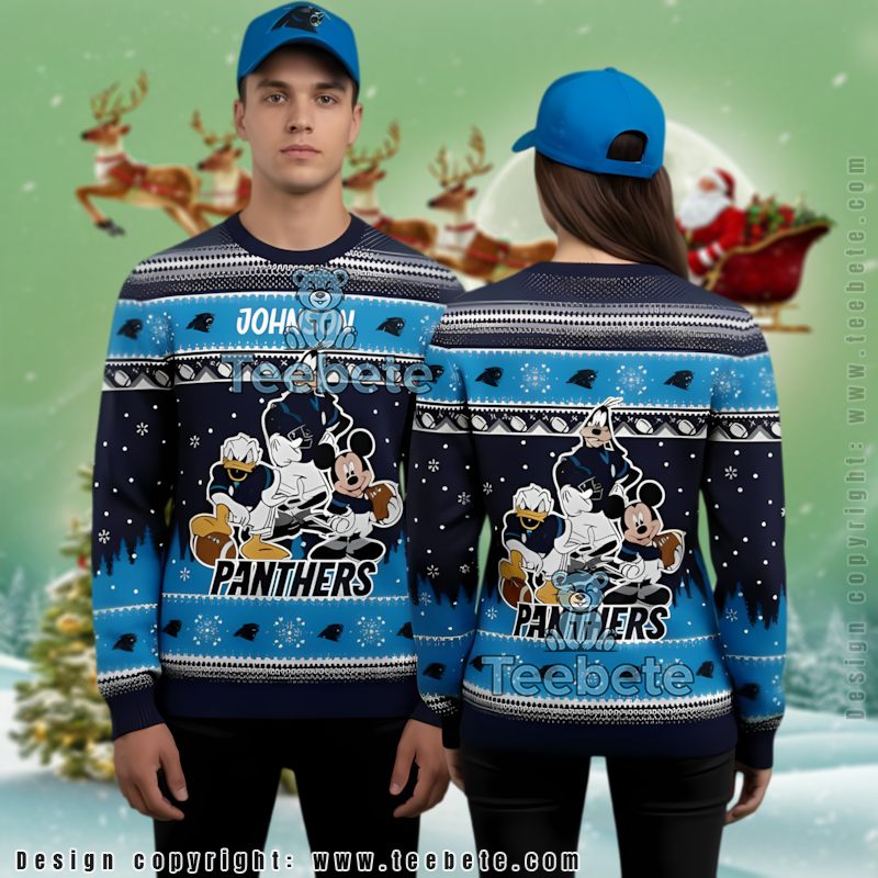 Personalized Carolina Panthers Jack Skellington Funny Ugly Christmas Sweater Black