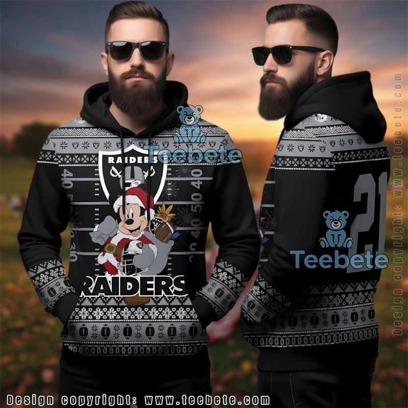 Personalized Las Vegas Raiders Mickey Santa Ugly Christmas 3D Pullover Hoodie