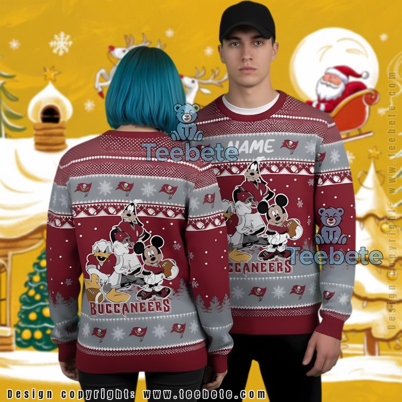 Personalized Tampa Bay Buccaneers Mickey Hohoho Ugly Christmas Sweater Red Cute