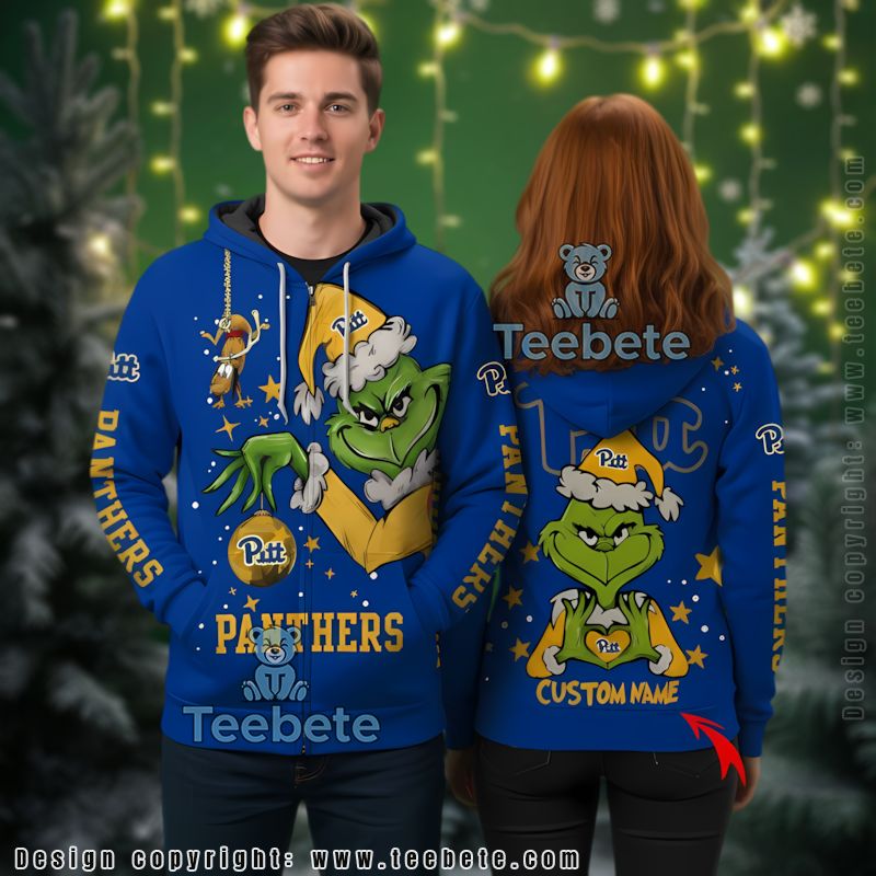 Pittsburgh Panthers Grinch 3D Hoodie Zipper Personalized