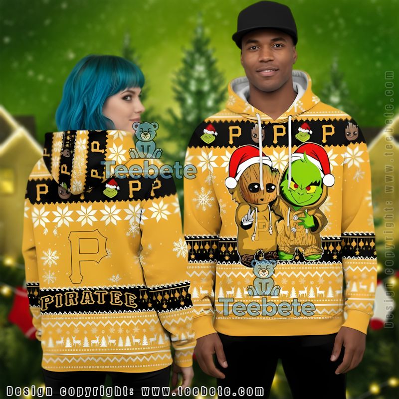 Pittsburgh Pirates Baby Groot The Grinch Ugly 3D Hoodie Zipper