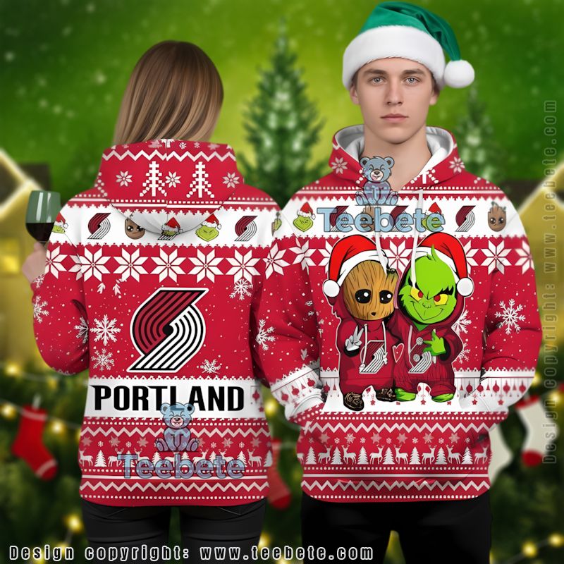 Portland Trail Blazers Baby Groot The Grinch Ugly 3D Hoodie Kids