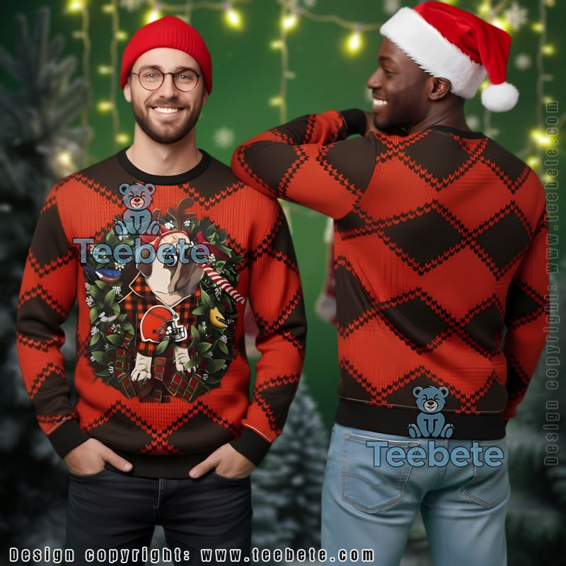Pub Dog Christmas Wreath Cleveland Browns Ugly Christmas Sweater Most Orange Black