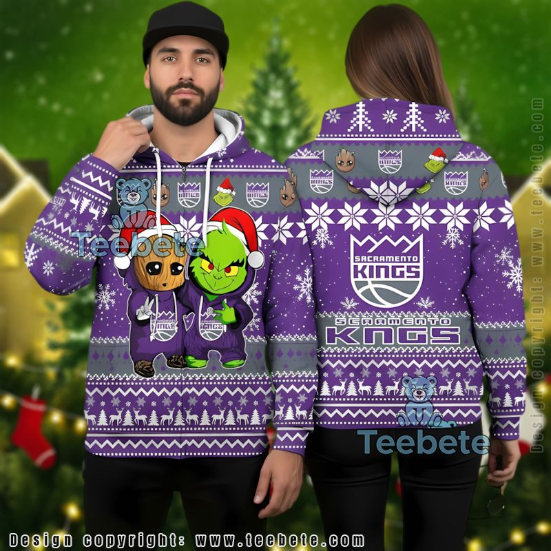 Sacramento Kings Baby Groot The Grinch Ugly 3D Hoodie Design