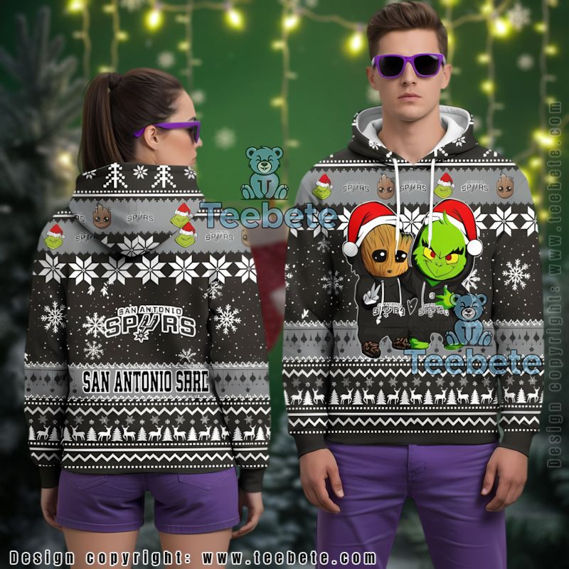 San Antonio Spurs Baby Groot The Grinch Ugly 3D Hoodie Puff Print