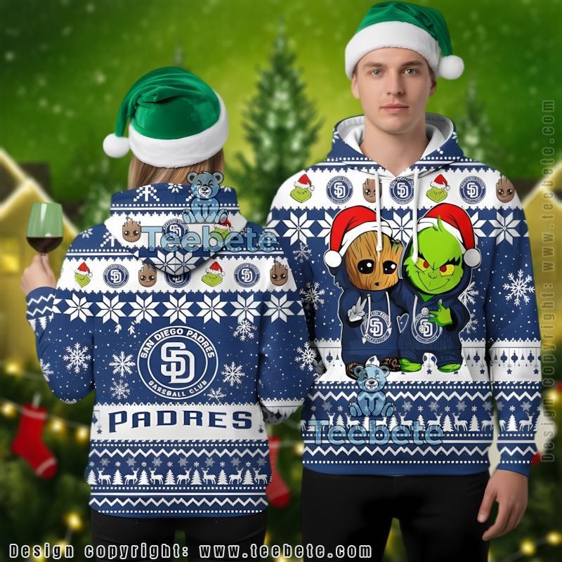 San Diego Padres Baby Groot The Grinch Ugly 3D Hoodie Kids