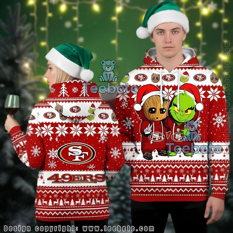 San Francisco 49Ers Baby Groot The Grinch Ugly 3D Hoodie Womens