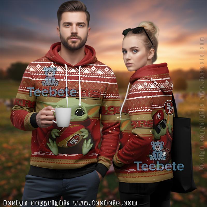 San Francisco 49Ers Baby Yoda Holding Ball Ugly Christmas 3D Hoodie