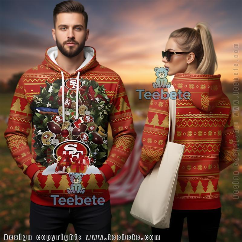 San Francisco 49Ers Christmas Wreath And Logo Ugly 3D Hoodie