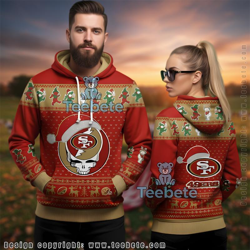 San Francisco 49Ers Grateful Dead Wear Santa Hat Ugly 3D Hoodie