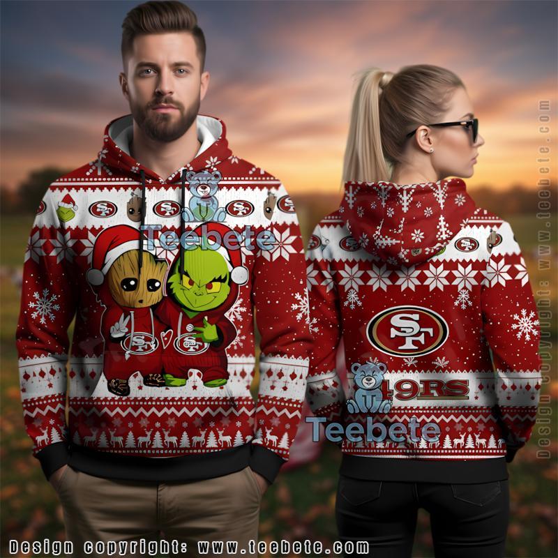 San Francisco 49Ers Grinch And Baby Groot Christmas Ugly 3D Hoodie