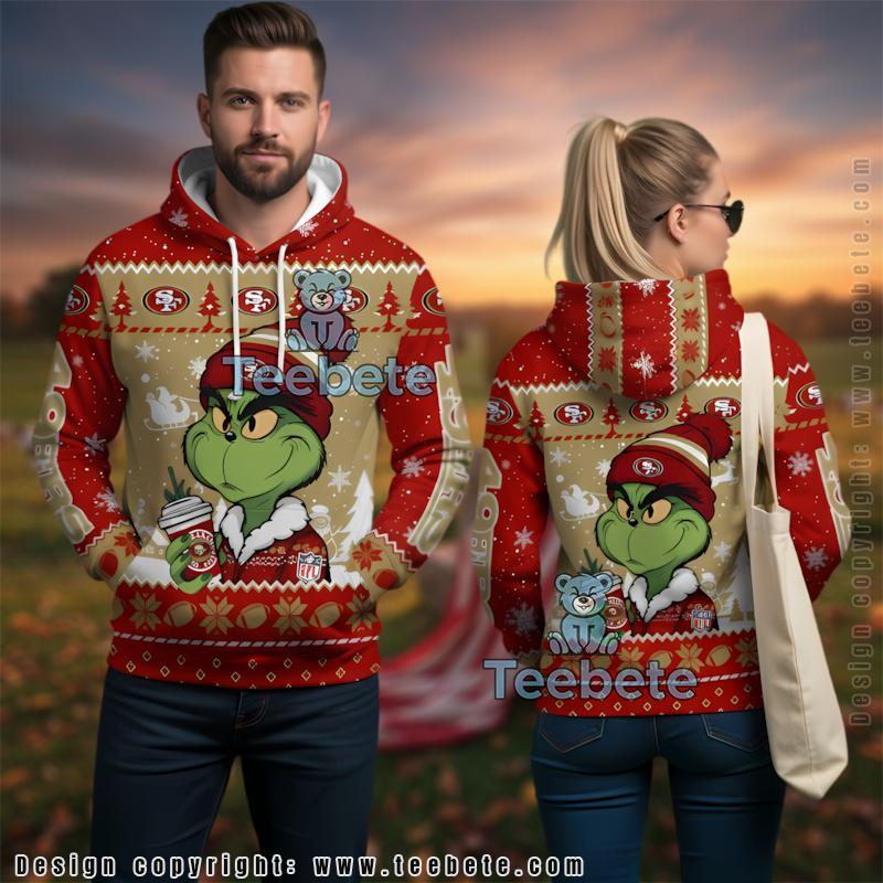 San Francisco 49Ers Grinch Drinking Coffee Christmas Ugly 3D Hoodie