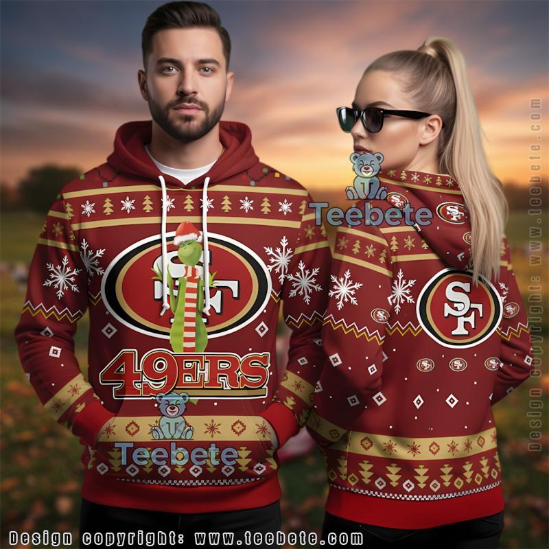 San Francisco 49Ers Grinch Wear Santa Hat Ugly 3D Hoodie