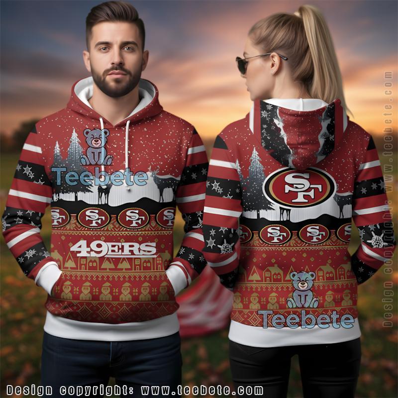 San Francisco 49Ers Reindeer Forest Ugly Christmas 3D Hoodie