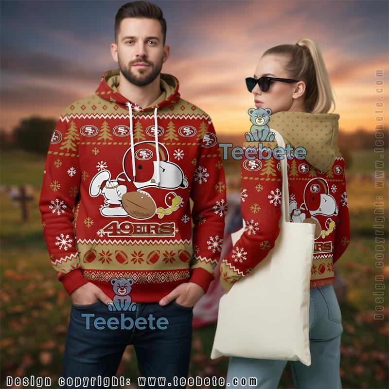 San Francisco 49Ers Snoopy Woodstock Football Ugly Christmas 3D Hoodie