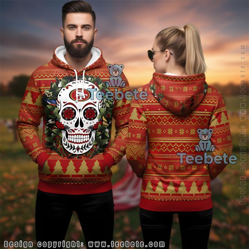 San Francisco 49Ers Sugar Skull Flower Christmas Ugly Hoodie