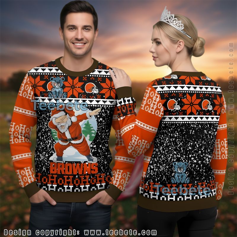 Santa Claus Cleveland Browns Ugly Christmas Sweater Couples Black Orange