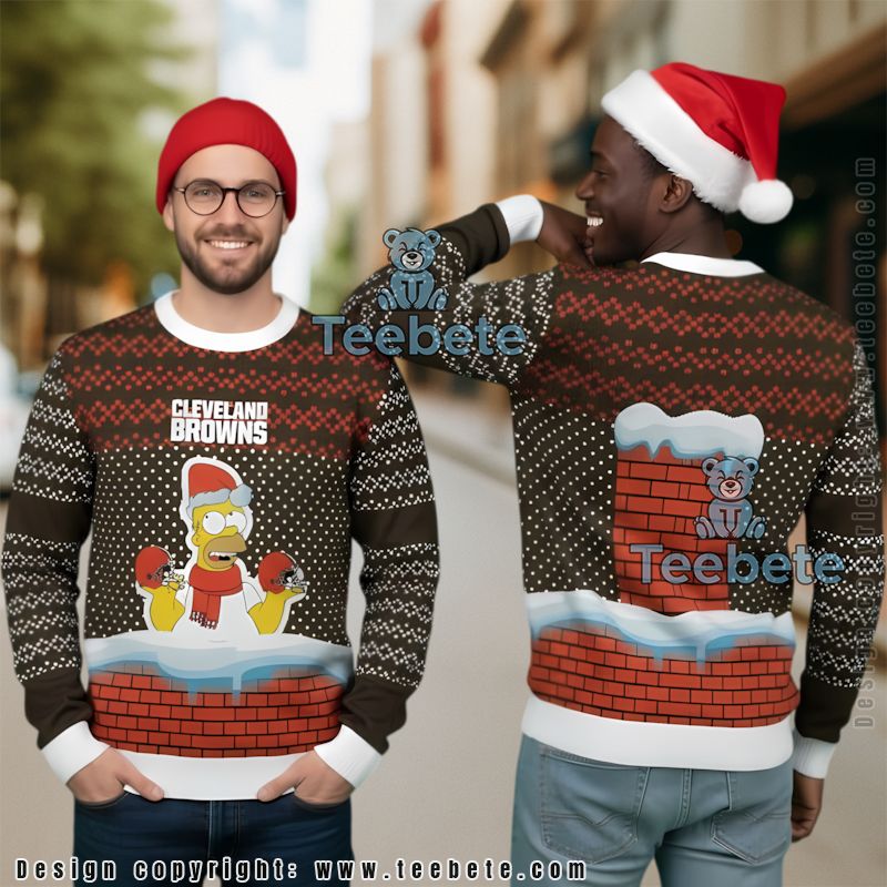 Santa Grinch Cleveland Browns Ugly Christmas Sweater Adults Orange Black