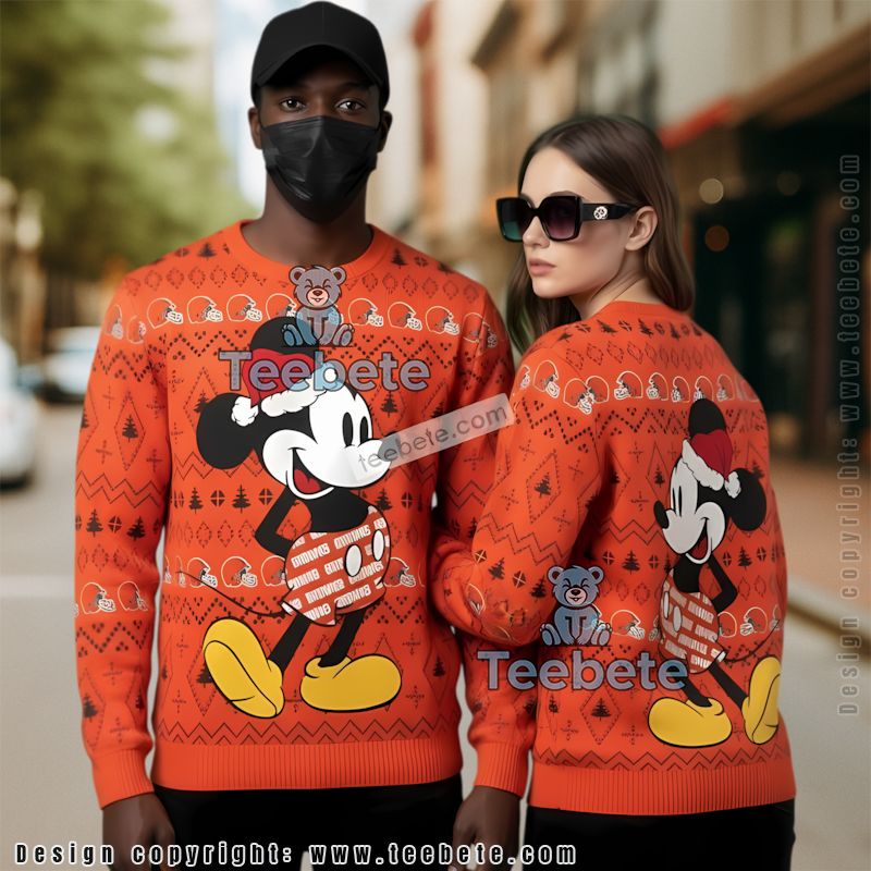 Santa Minion Cleveland Browns Ugly Sweater Party Orange Black Santa Minion Cleveland Browns Ugly Sweater Party Orange Black