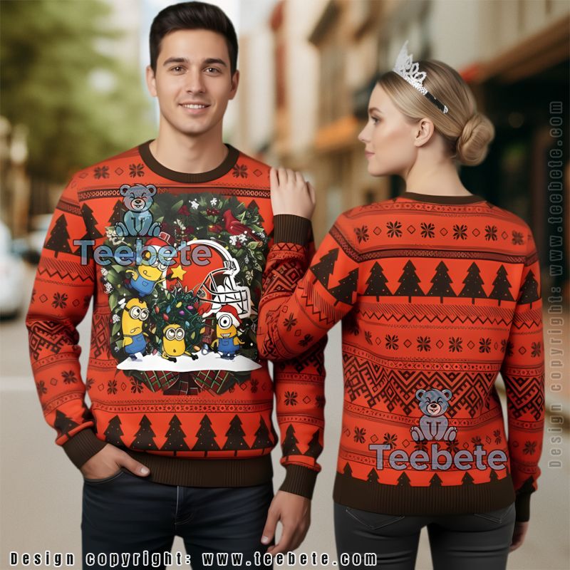 Santa Minion Cleveland Browns Ugly Sweater Party Orange Black