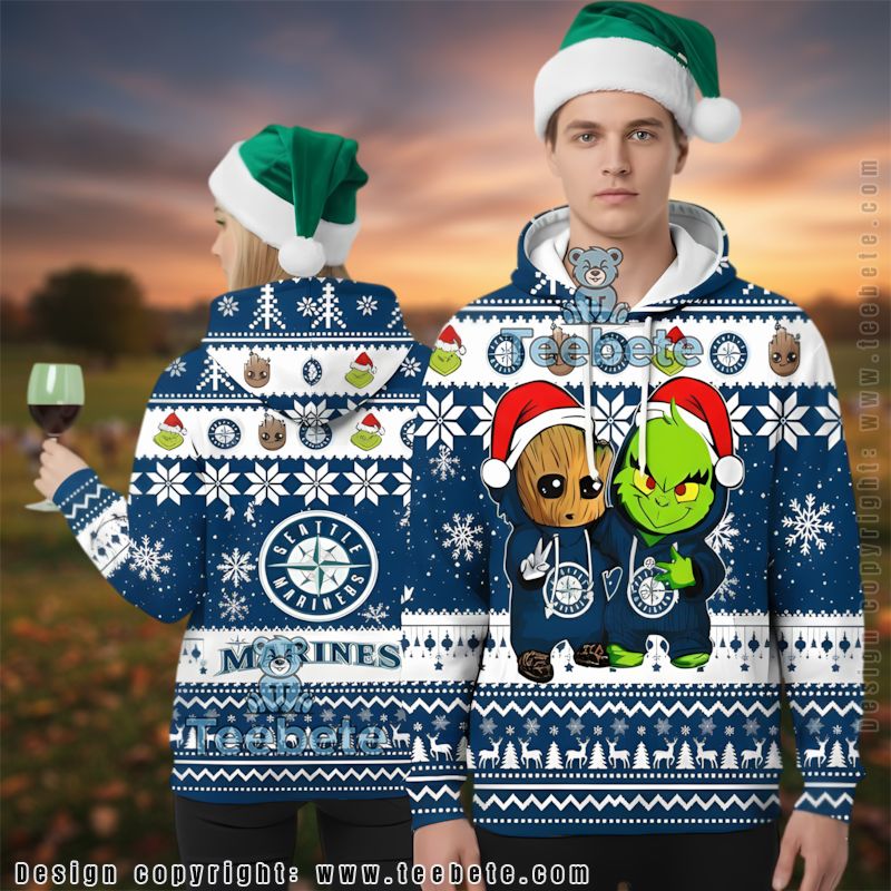 Seattle Mariners Baby Groot The Grinch Ugly 3D Hoodie Mens
