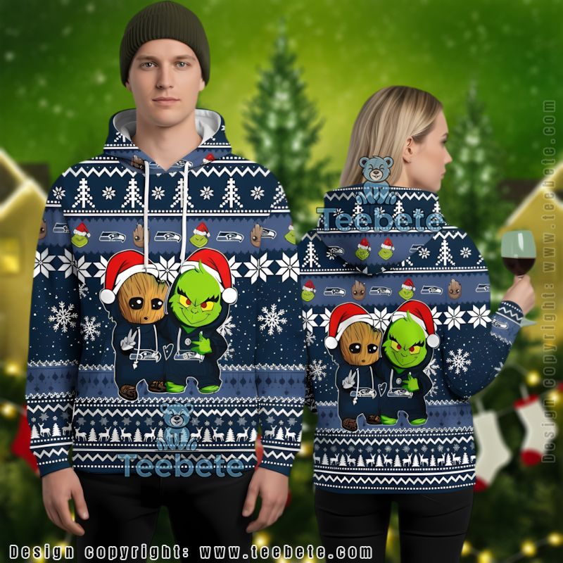 Seattle Seahawks Baby Groot The Grinch Ugly 3D Hoodie Mens