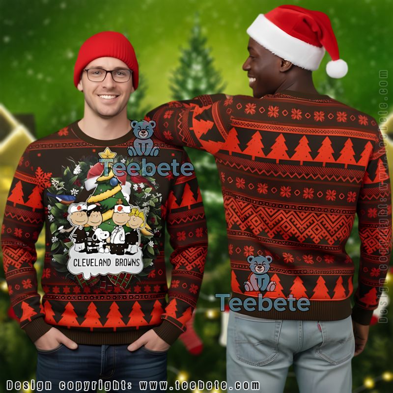 Santa The Grinch Cleveland Browns Ugly Christmas Sweater Friends Black Orange