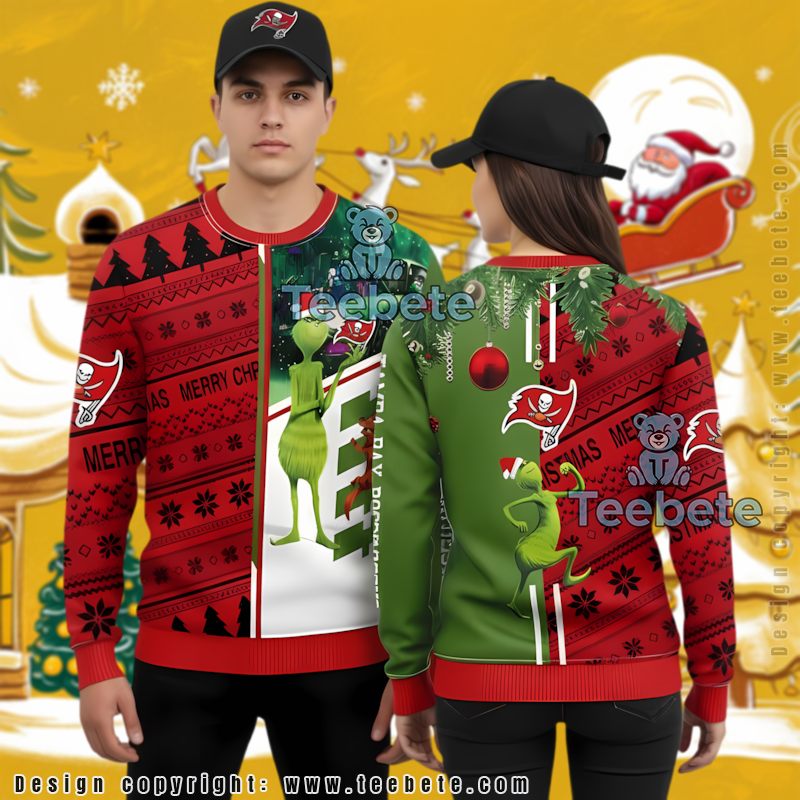 Tampa Bay Buccaneers Grinch Scoobydoo Ugly Christmas Sweater Green Red Mens