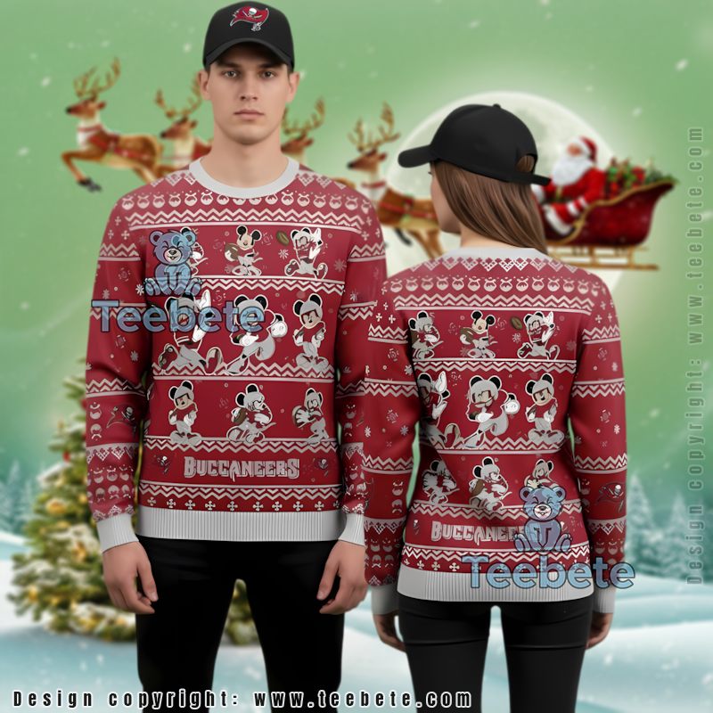 Tampa Bay Buccaneers Mickey Mouse Ugly Sweater Red White Naughty