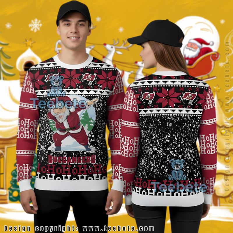 Tampa Bay Buccaneers Santa Claus Hohoho Family Xmas Sweaters Black