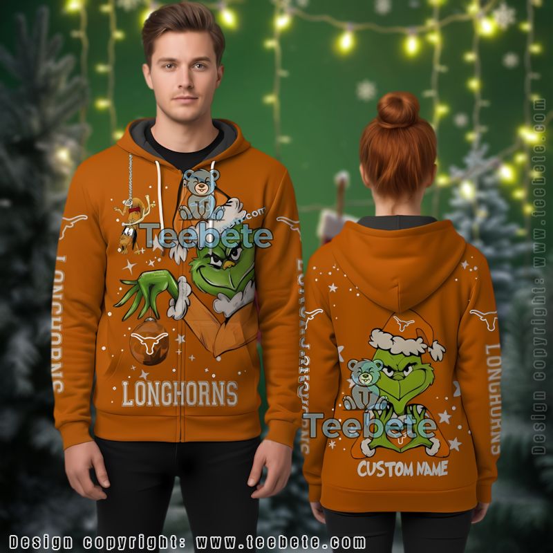 Texas Longhorns Grinch 3D Hoodie Youth Personalized