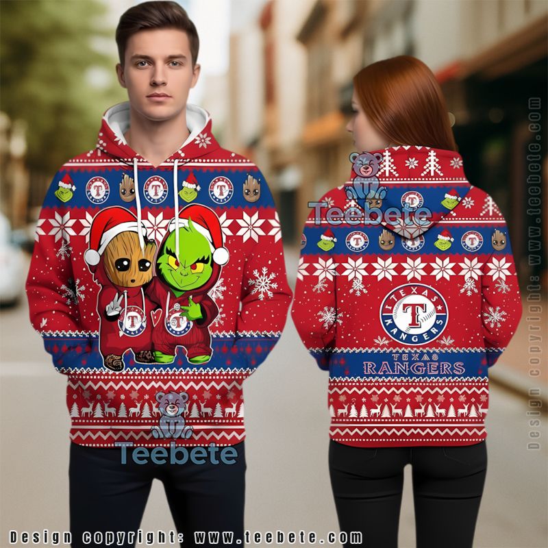 Texas Rangers Baby Groot The Grinch Ugly 3D Hoodie Design