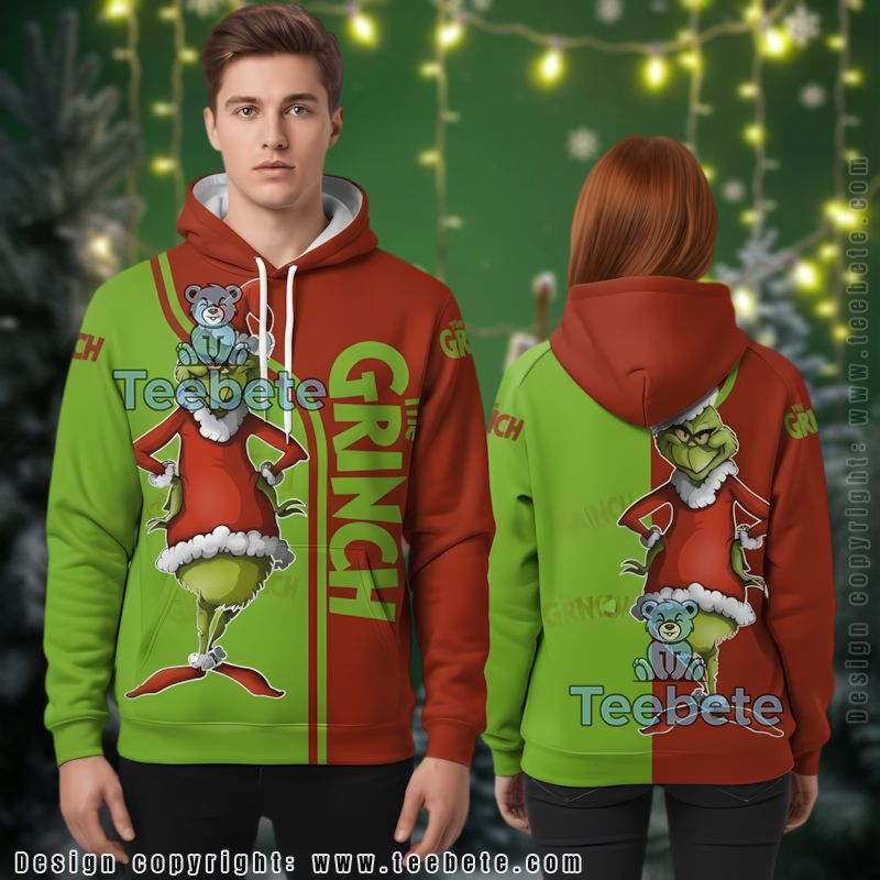 The Grinch Santa Claus Hat 3D Hoodie Mens
