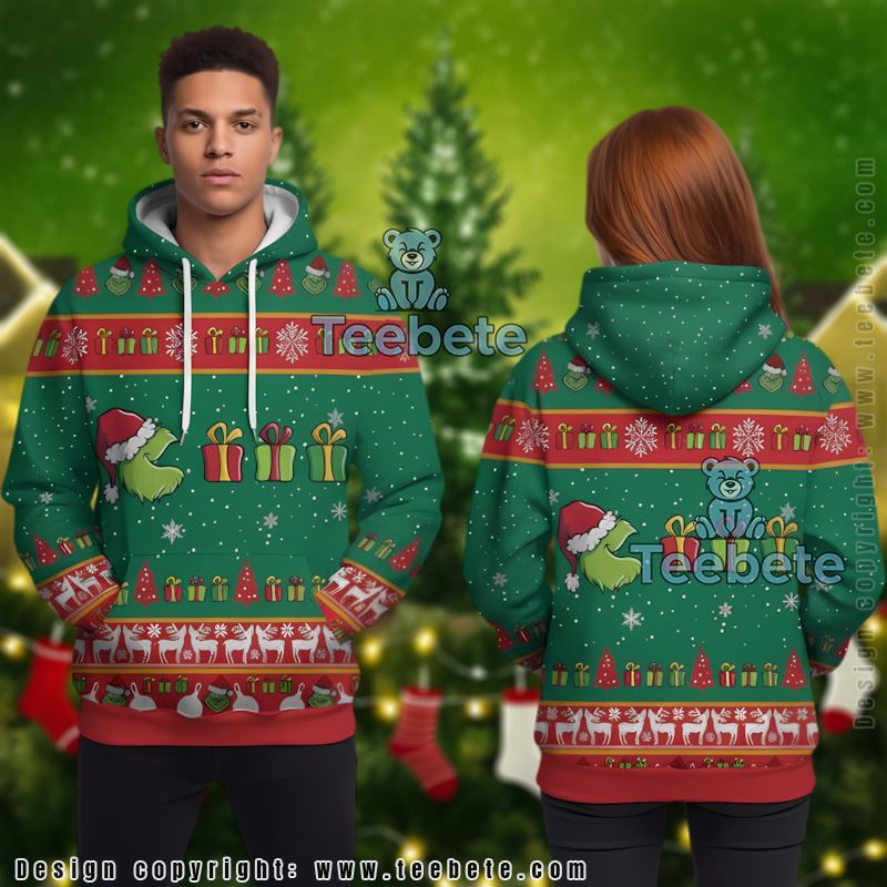 The Grinch Ugly 3D Hoodie Printed Christmas Tree Gift Box
