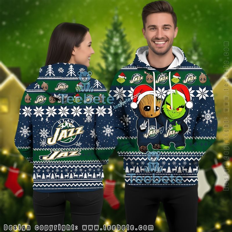 Utah Jazz Baby Groot The Grinch Ugly 3D Hoodie Girls