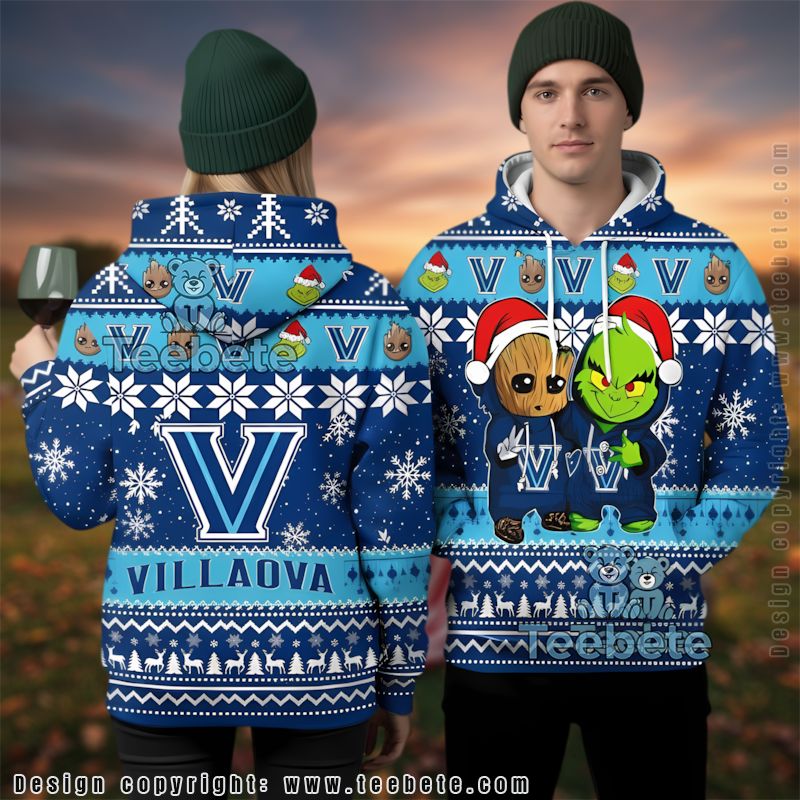 Villanova Wildcats Baby Groot The Grinch Ugly 3D Hoodie Dad Mom