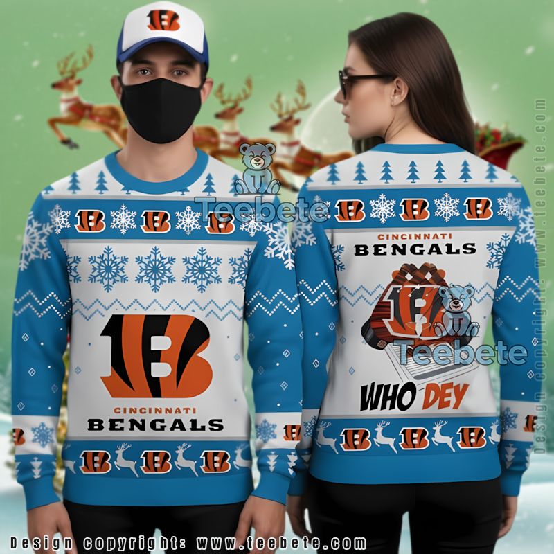 Who Dey Cincinnati Bengals Ugly Christmas Sweater Blue White
