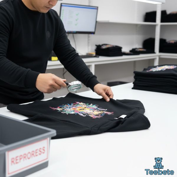 Quality Inspector Checks Finished Apparel For Defects