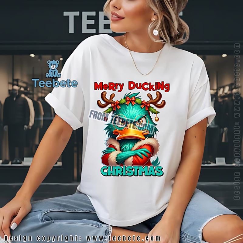 Angry Duck Christmas Shirt Merry Ducking Humor Sarcastic