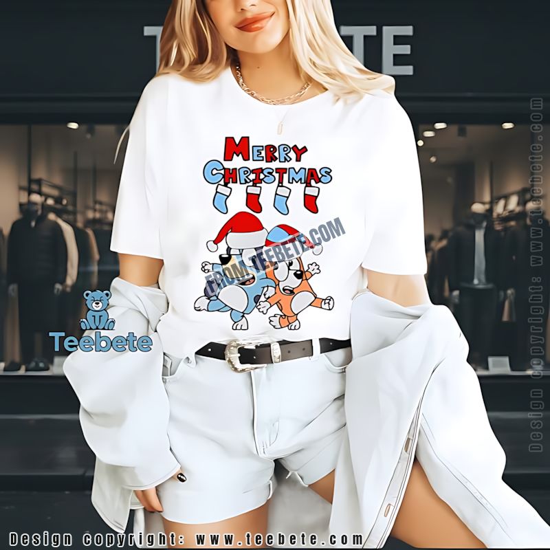 Bluey And Bingo Santa Hat Christmas Shirt Seasonal Kids Gift