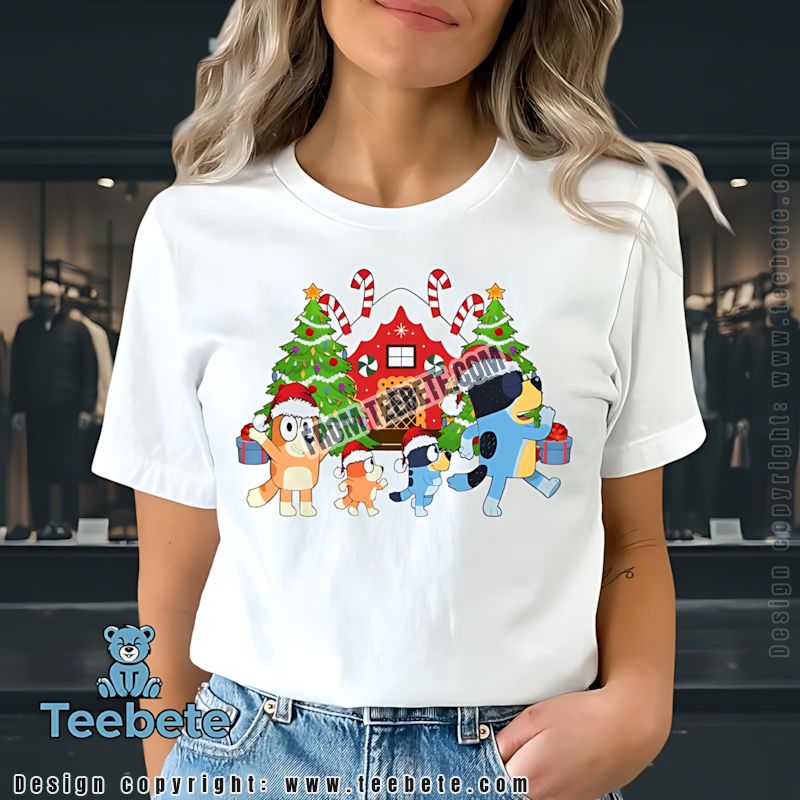 Bluey Family Christmas Shirt Gingerbread House Holiday Scene Top