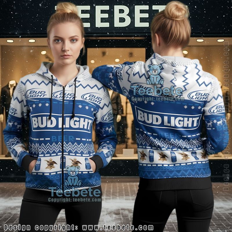 Bud Light Drinker Eagle Pattern Ugly Christmas 3D Hoodie For Men Women