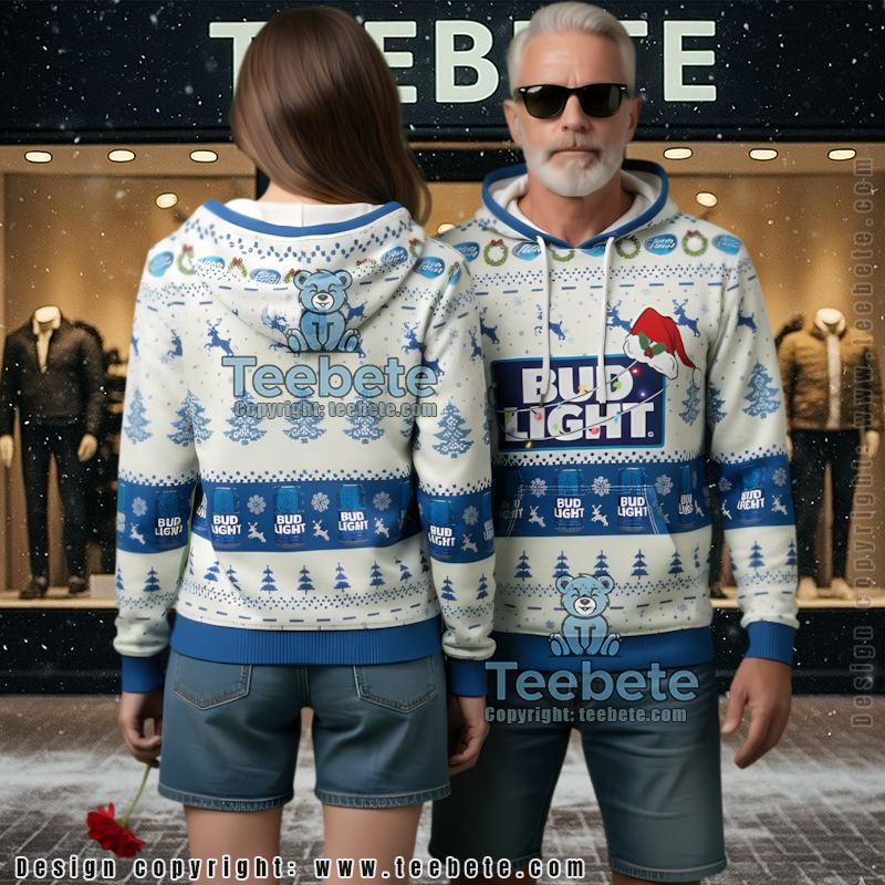 Bud Light Reindeer Snowy Night Ugly Christmas 3D Hoodie