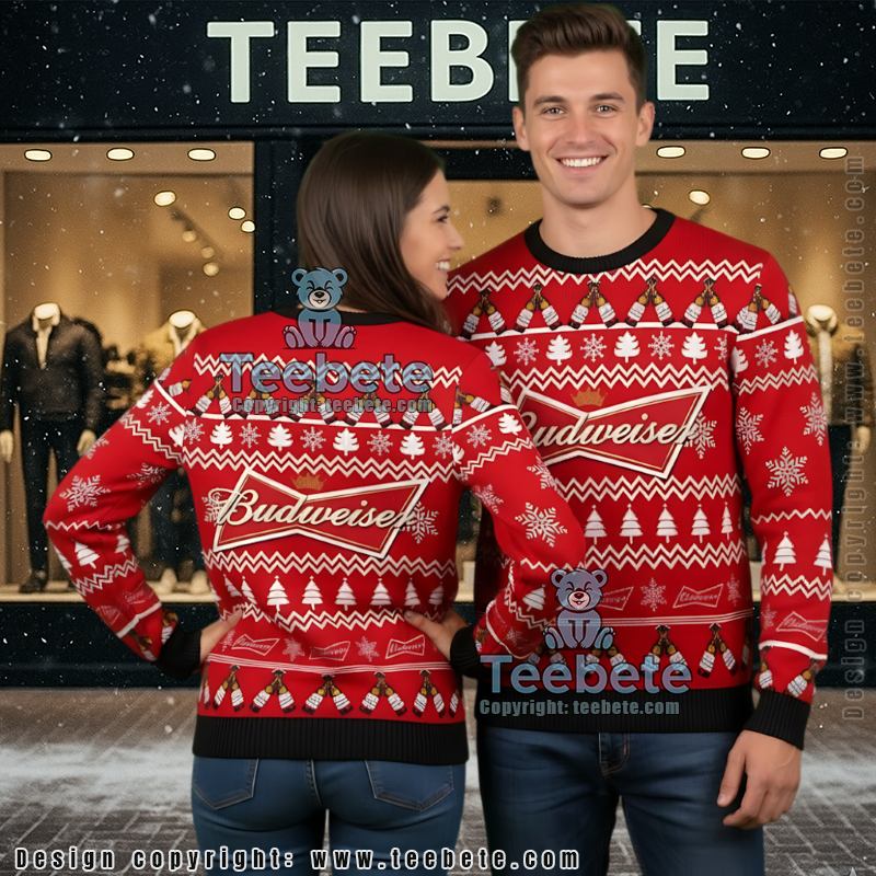 Budweiser Beer Christmas Jumper Ugly Sweater Festive Holiday Outfit