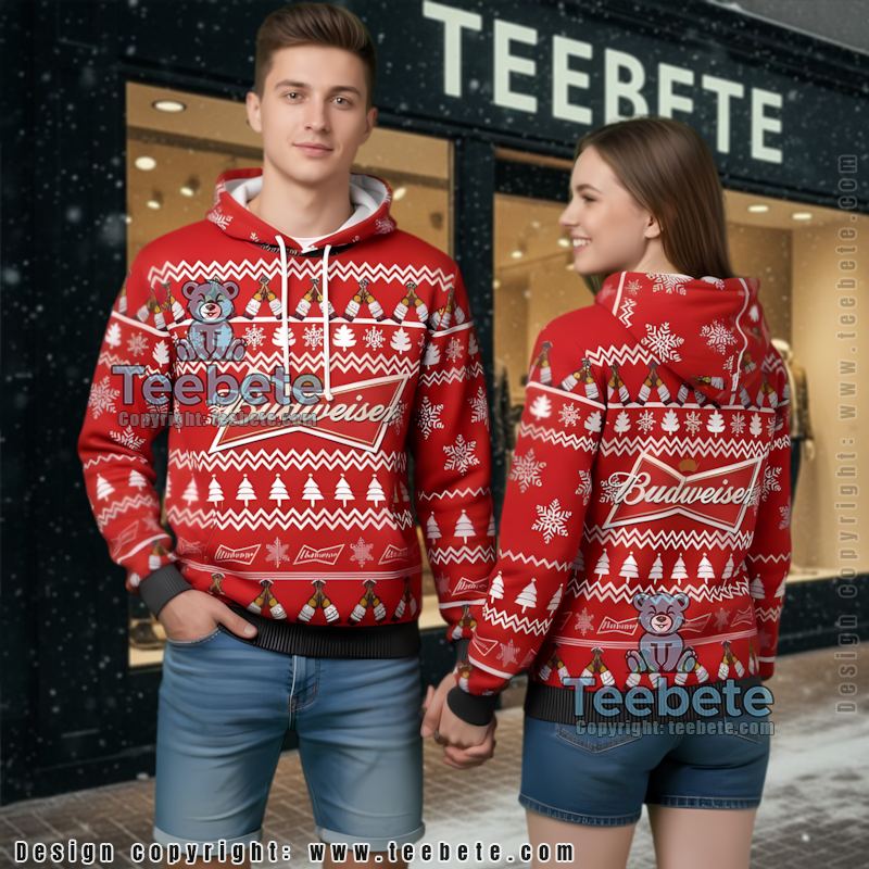 Budweiser Christmas Cheers Holiday Ugly Christmas 3D Hoodie