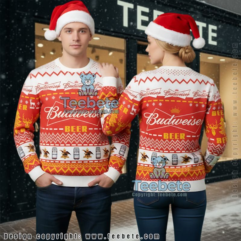 Budweiser Christmas Sweater King Of Beers Holiday Drinking Unisex Gift